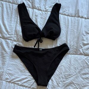Black Textured Bikini Set